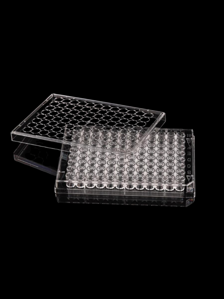 Placa de cultivo celular de 96 pocillos plana tratada estéril, caja 100 pza